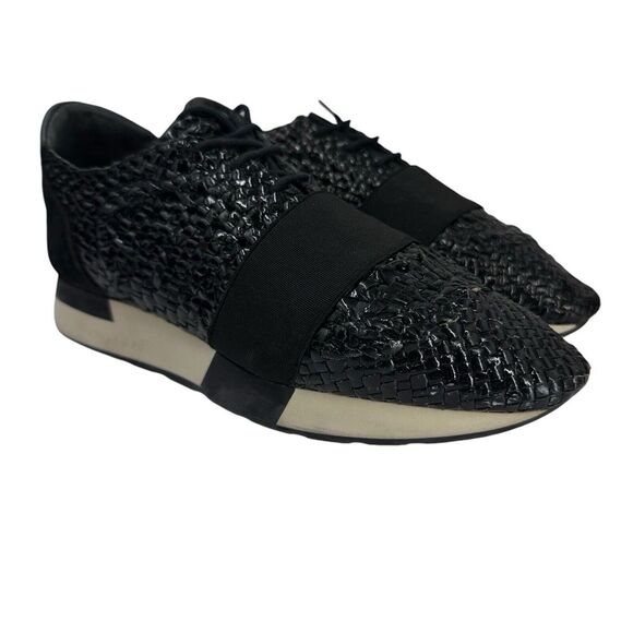 Balenciaga Raffia Runners In Black Woven‎ Leather Sneakers Size 37 US Size 7